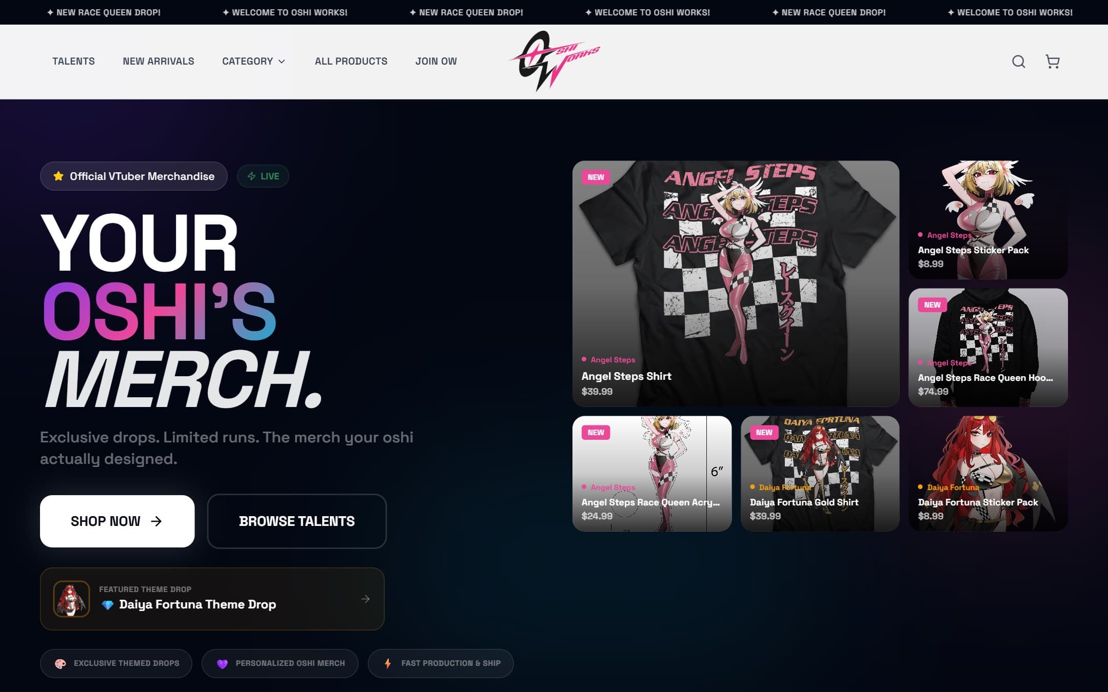OshiWorks — homepage screenshot
