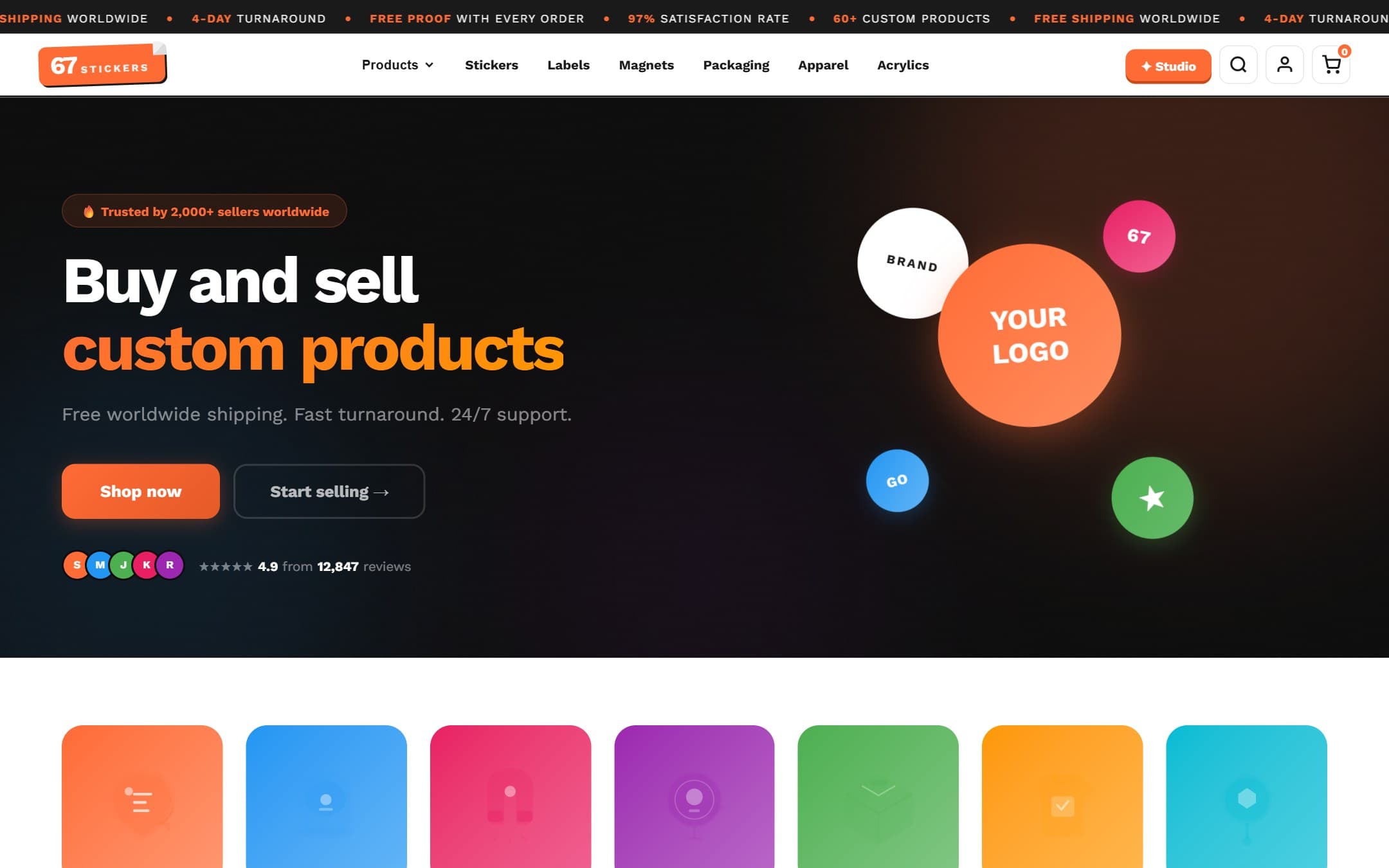 67 Stickers — homepage screenshot